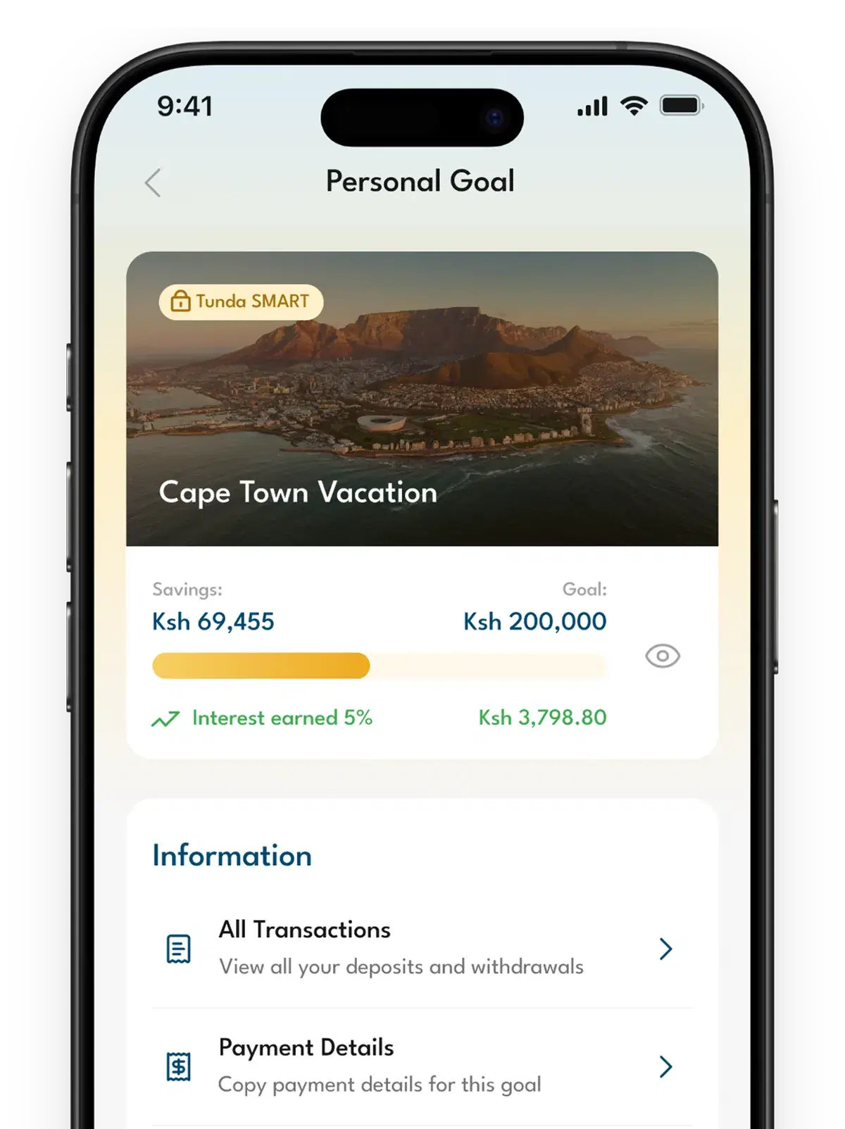 Tunda personal goal app screen